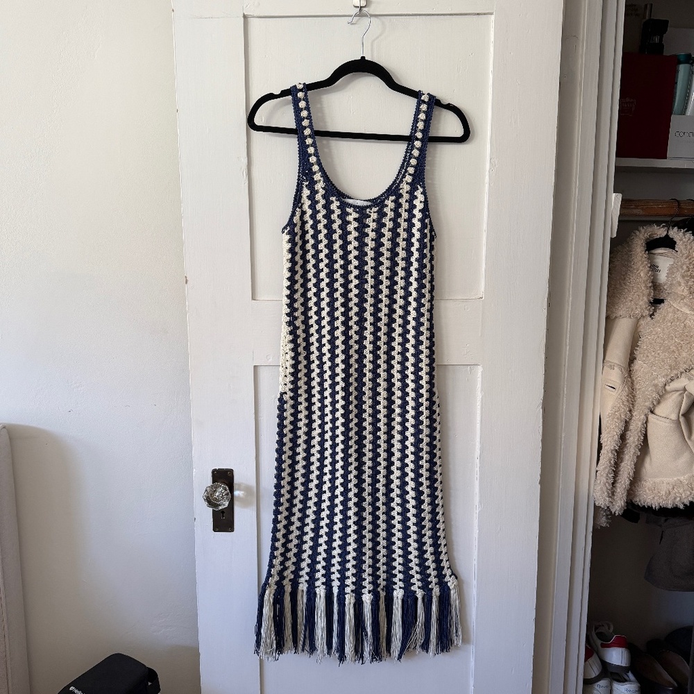 L’Academie Navy & Ivory Crochet Fringe Dress